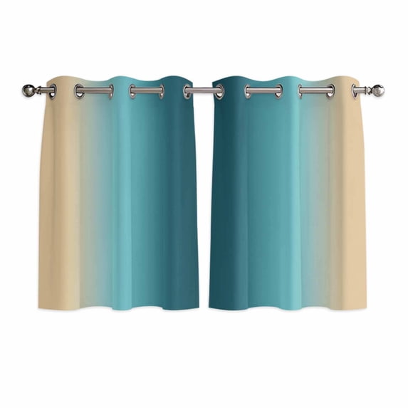 Turquoise Yellow Ombre Kitchen Curtains Window Panels, Farmhouse Modern Gradient Art Insulated Window Treatment Curtain, Grommet Curtains for Bedroom/Living Room/Bathroom, 2 Piece 42"Wx45"L