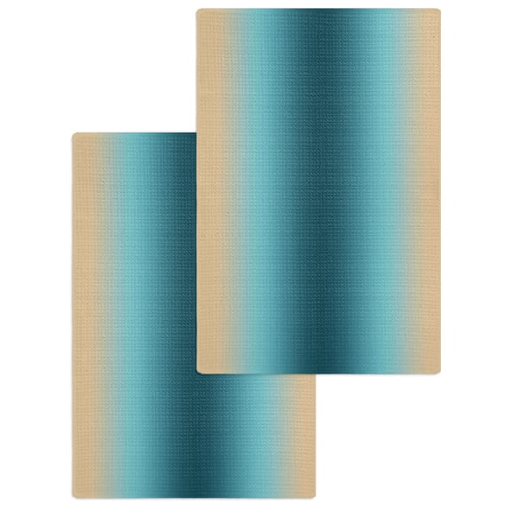 Turquoise Yellow Ombre Kitchen Dish Towels for Drying Dishes Set of 2, Farmhouse Modern Gradient Art Waffle Weave Microfiber Hand Tea Bathroom Towels Quick Dry & Absorbent Towel 15.7x23.6