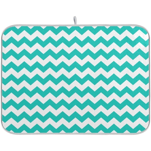 Turquoise Zigzag Dish Drying Mat for Kitchen Counter, Ultra Absorbent Reversible Microfiber Dishes Drying Rack Pad Heat-resistant Mats , 16"x18"