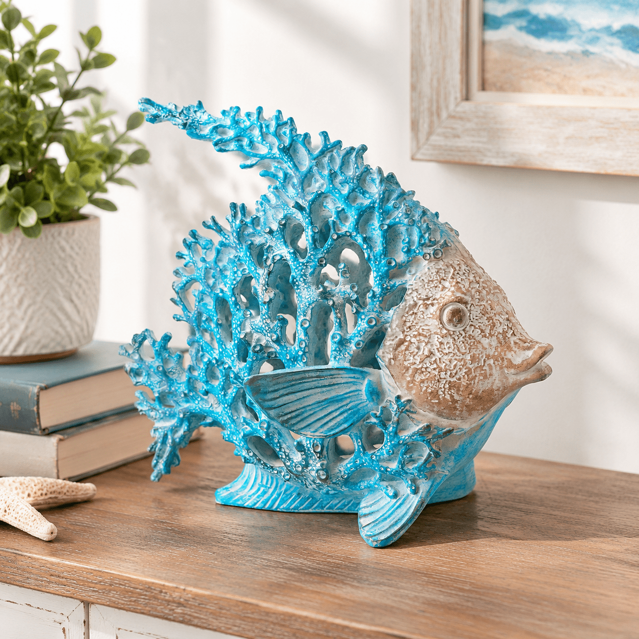 Turquoise and Blue Angelfish Sculpture Beach Decor for Home Office ...