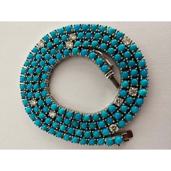 Turquoise and Diamond Tennis Necklace in Gold family Necklace For Mom,Grandma Gift,Initial Necklace,pregnancy gift,gift for her