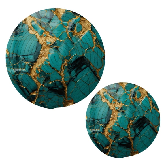Turquoise and Gold Marble Potholders Set Trivets Pads 2 Pcs Cotton Heat Resistant Round Hot Mats for Kitchen Countertop Table Home Decor