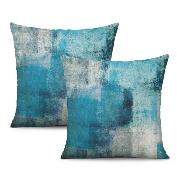 Turquoise and Grey Abstract Art Painting Pillow Covers 16x16 Inch Linen Decorative Square Throw Pillow Covers for Home Sofa Bedroom Outdoor Indoor