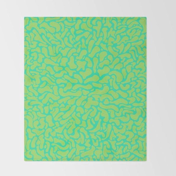 Turquoise and Lime Green Wavy Squiggle Fleece Blanket, 280 GSM Polyester Fleece, Retro Style