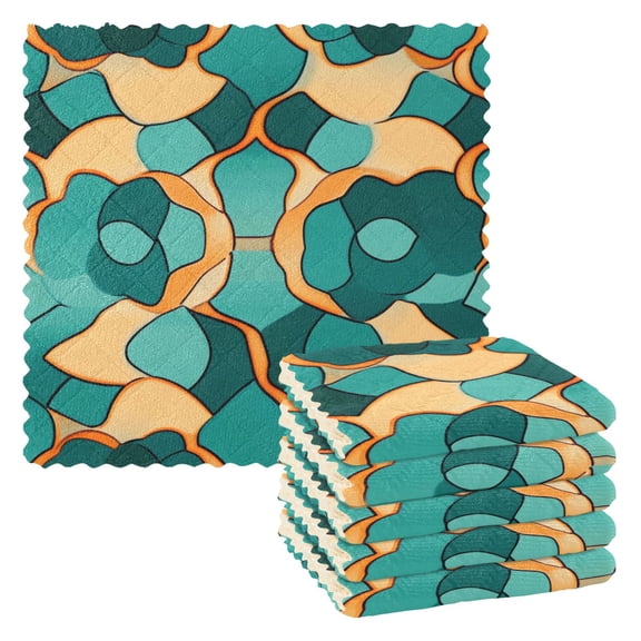 Turquoise and Orange Abstract Art Kitchen Cloth Dish Towels for Drying Washing Absorbent Dish Rags 6 Pack