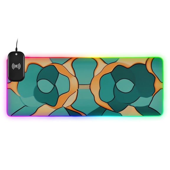 Turquoise and Orange Abstract Art RGB Gaming Mouse Pad Large Keyboard Mat Rubber Base 13 Light Modes