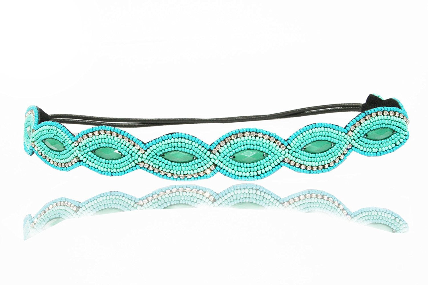 Turquoise and Rhinestone Stone Scallop Beaded Headband  display picture 1