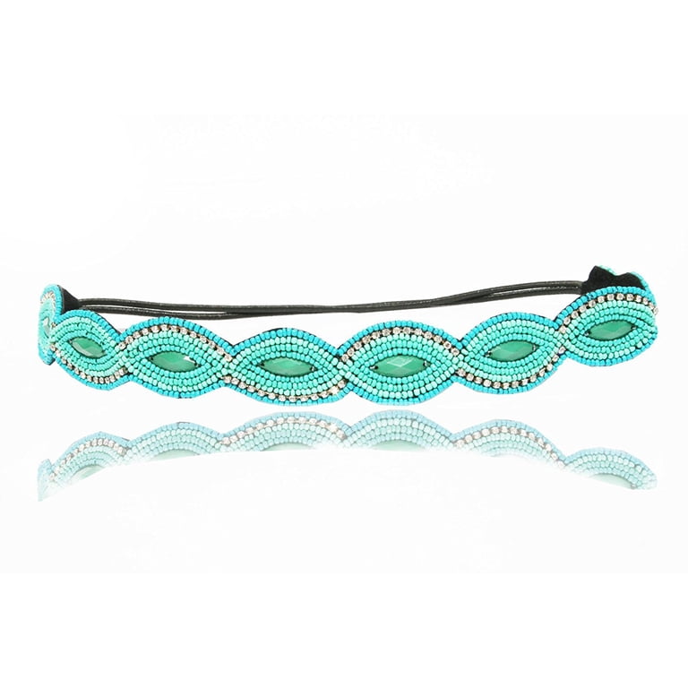 Turquoise and Rhinestone Stone Scallop Beaded Headband 