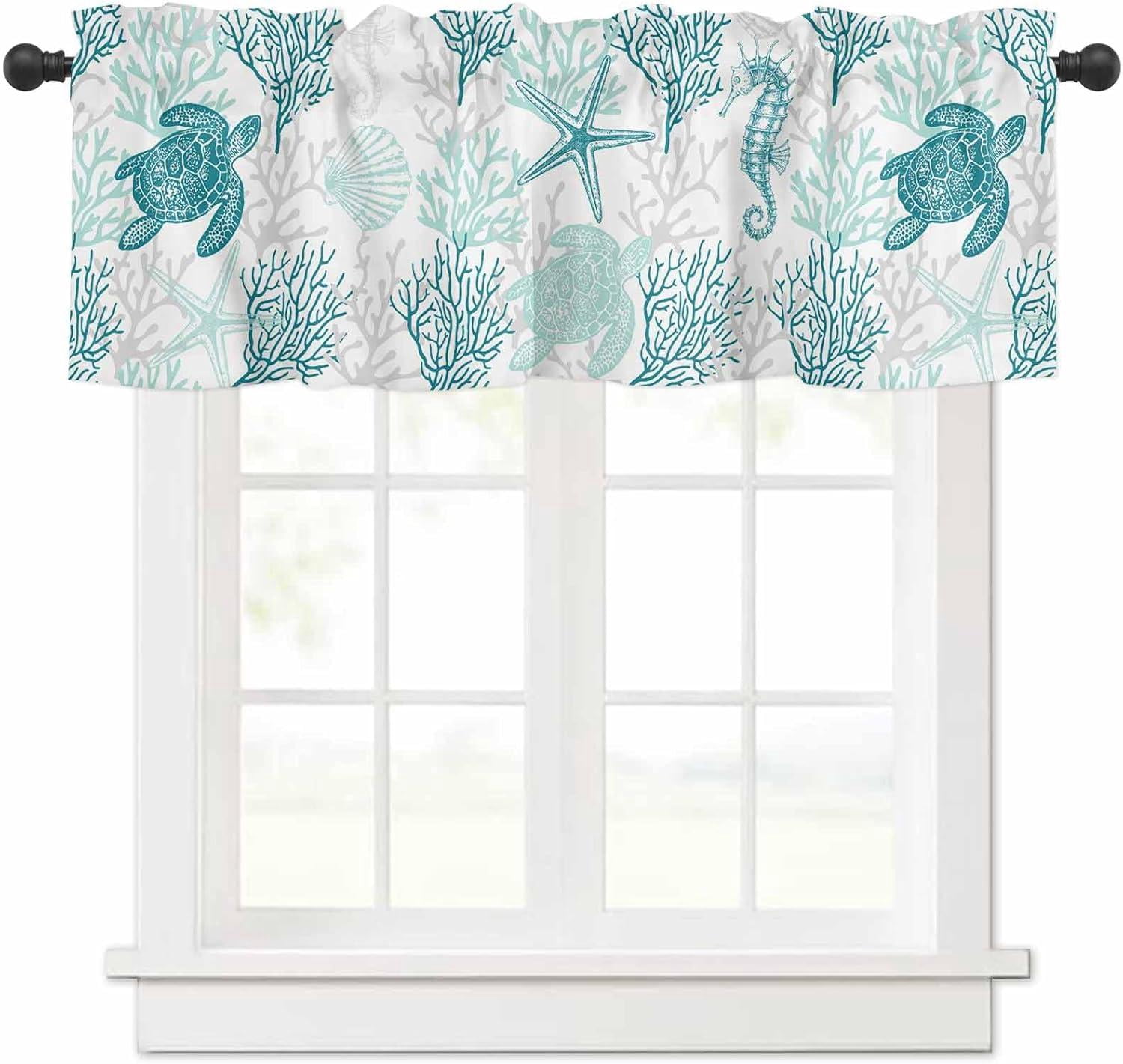 Turquoise coastal valance, sea turtle nautical curtain for farmhouse ...