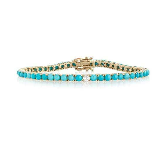 Turquoise tennis bracelet 14K gold plated with lab grown diamond | Round turquoise tennis bracelet gold Art Deco vintage turquoise bracelet