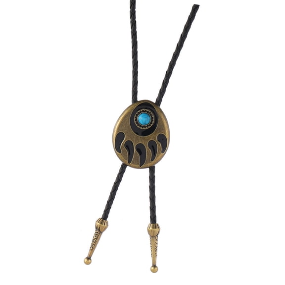 Turquoises Bear Claw Charm Bolotie With Leather Cord Adjustable LengthNecktie Western Jewerly Necklace For Daily Wear
