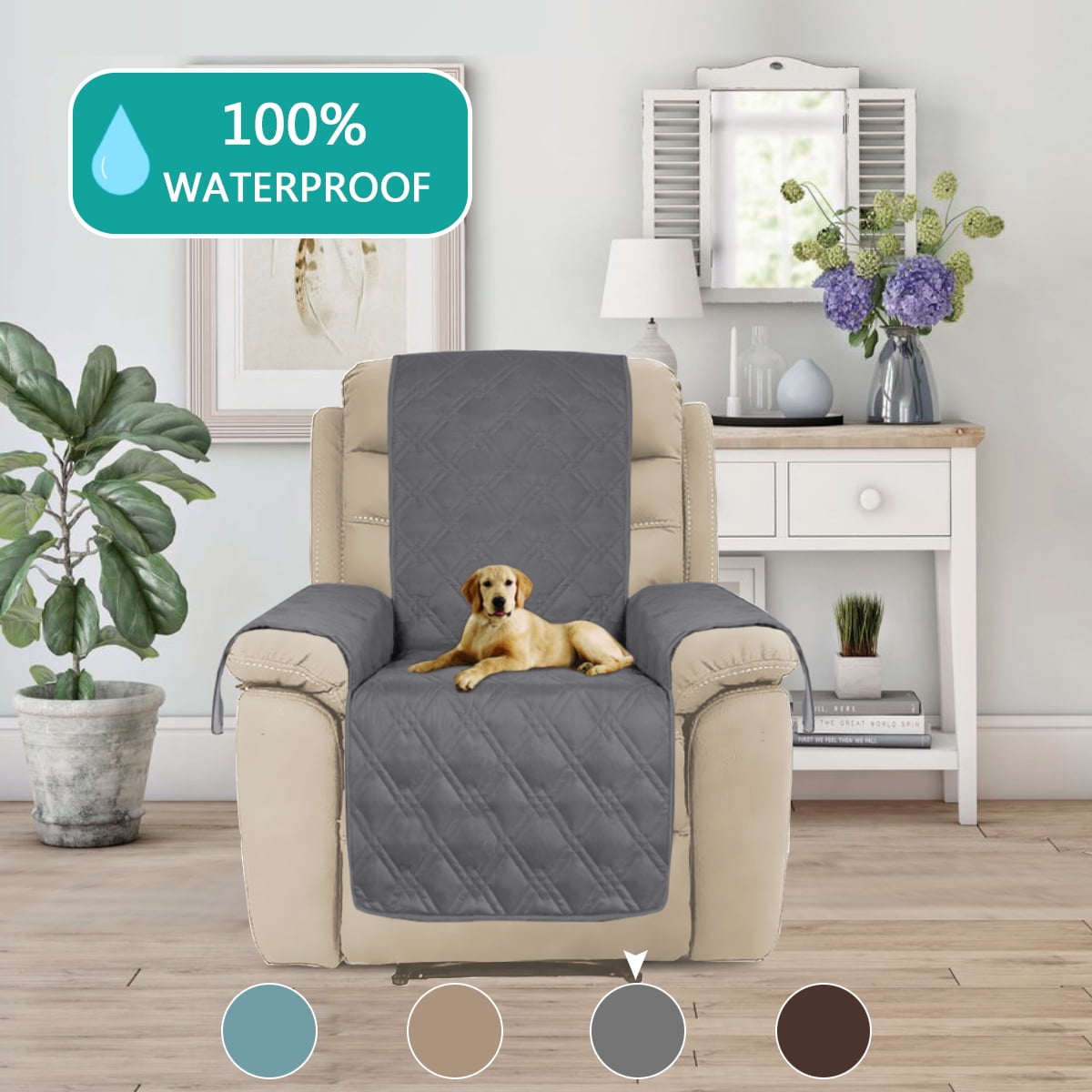 Turquoize 1Piece Waterproof Reversible Quilted Recliner Pet Cover