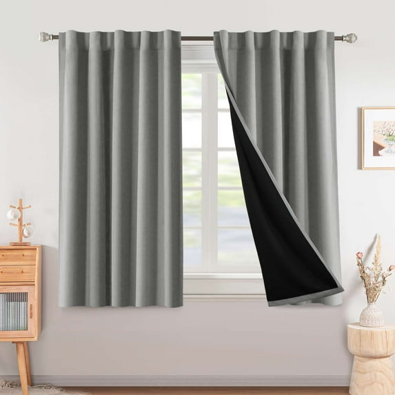 Turquoize 100% Blackout 63 Inch Long Curtains Back Tab/Rod Pocket Window Drapes,Grey,2 Panels