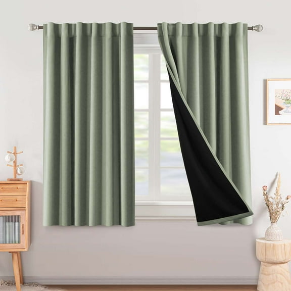 Turquoize Classic 100% Blackout Curtains, Sage Solid, 52 x 63 Inches, 2 Panels