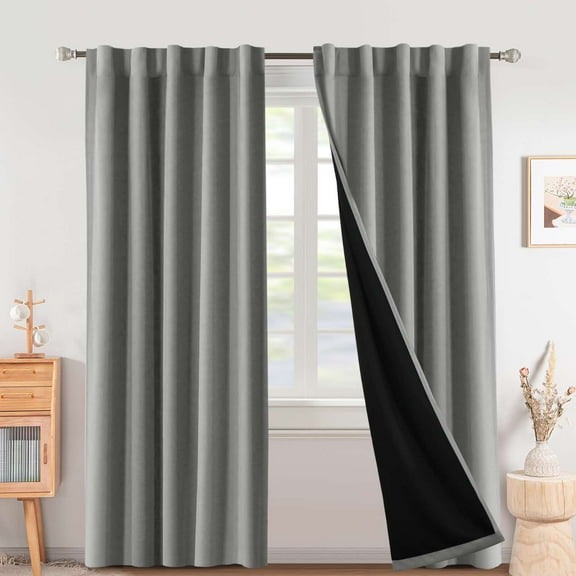 Turquoize 100% Blackout 84 Inch Long Curtains Back Tab/Rod Pocket Window Drapes,Grey,2 Panels