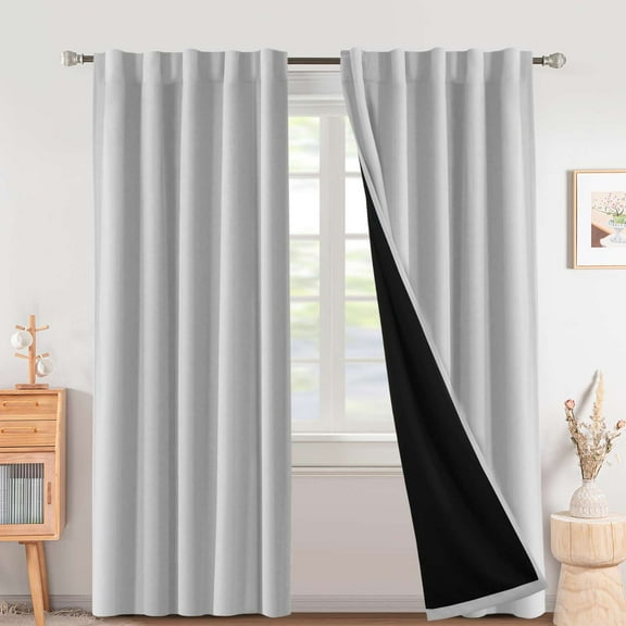 Turquoize 100% Blackout 84 Inch Long Curtains Back Tab/Rod Pocket Window Drapes,Greyish White,2 Panels