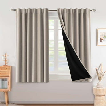 Turquoize 100% Blackout Back Tab Curtain Sets, Natural Solid Print, 52 x 63 Inches, 2 Panels