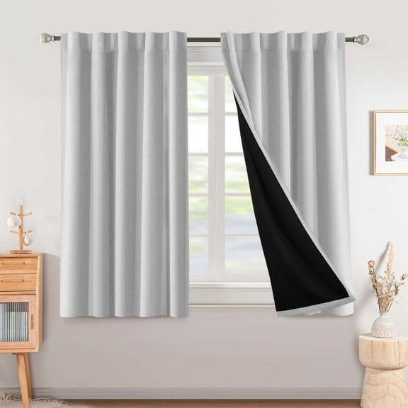 Turquoize 100% Blackout Classic Greyish White Solid Print Curtain Sets, 42 x 63 In, 2 Panels