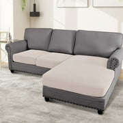 Turquoize 3-Piece Separate Slipcovers Textured Grid Polyester Blend Sectional Couch Sofa Covers for Left/Right L Shape Chaise Lounge Sofa, Ivory 2 Seater + 1 Chaise