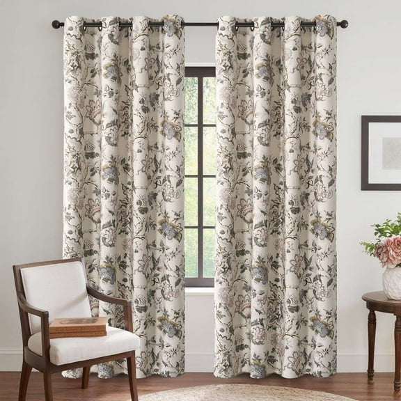 Turquoize Blackout Curtains 2 Panels Set Floral Print Drapes for Bedroom Thermal Insulated Grommet Window Curtain for Living Room(52"x 108",Sage Brown Floral)