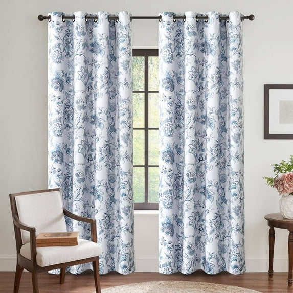Turquoize Blackout Curtains 2 Panels Set Floral Print Drapes for Bedroom Thermal Insulated Grommet Window Curtain for Living Room(52"x 108",Storm Blue Floral)