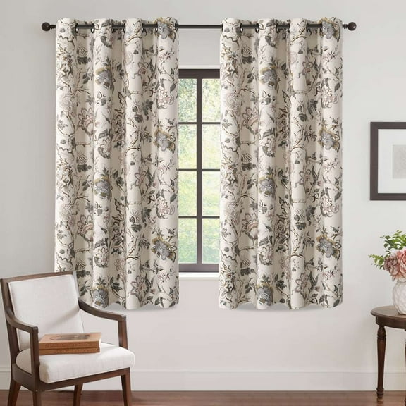 Turquoize Blackout Curtains 2 Panels Floral Print Thermal Insulated Grommet for Living Room(52"x 63",Sage Brown)