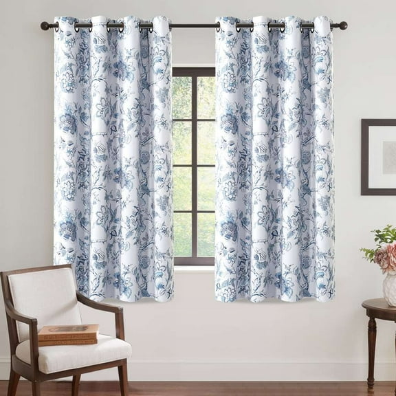 Turquoize Blackout Curtains 2 Panels Floral Print Thermal Insulated Grommet for Living Room(52"x 63",Storm Blue)
