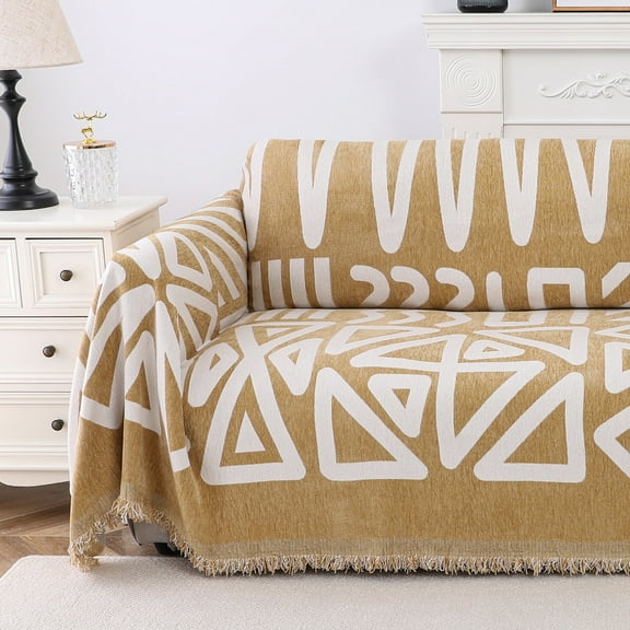 Turquoize Boho Chenille Couch Cover Washable Thick Sofa Protector Pets Friendly Furniture Cover for 3-Cushion Sectional,71" x 134",Khaki