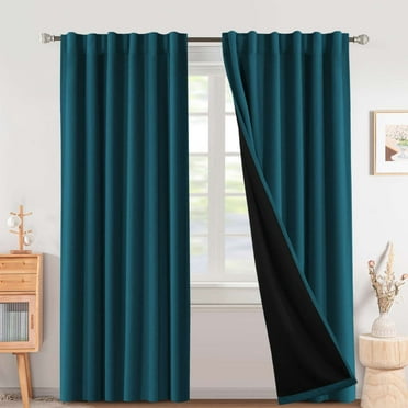 Turquoize Classic 100% Blackout Back Tab/Rod Pocket Curtains, Dark Teal, 52 x 84 In, 2 Panels