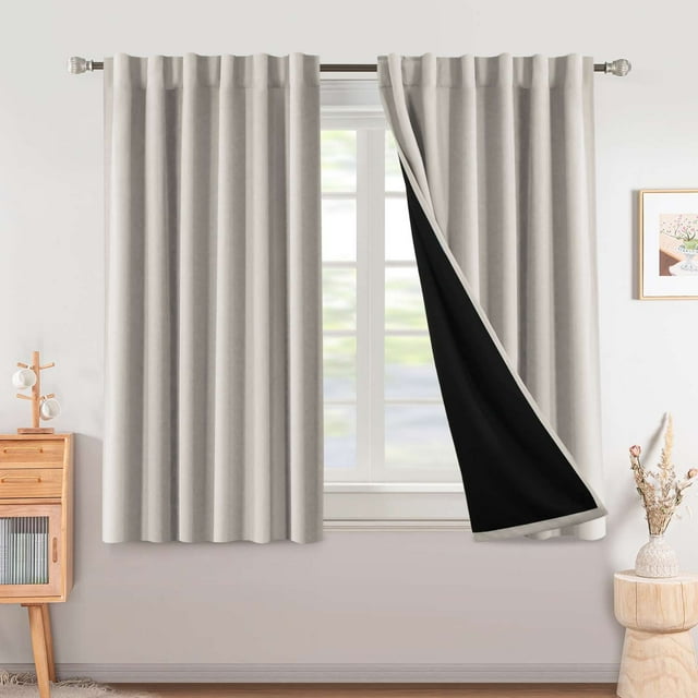 Turquoize Classic 100% Blackout Back Tab/Rod Pocket Curtains, Stone 52 x 63 , 2 Panels