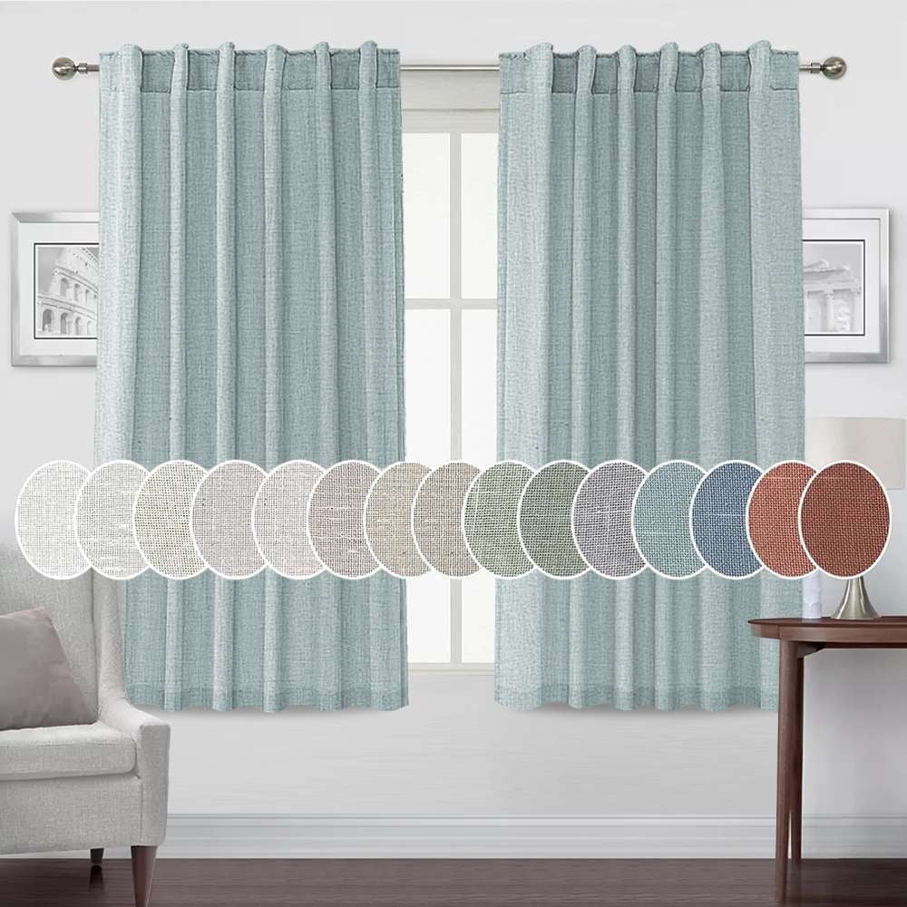 Turquoize Classic Natural Linen Privacy Curtains Light Filtering for Living Room 2 Panels Back Tab, 52" x 63" , Cloud Blue