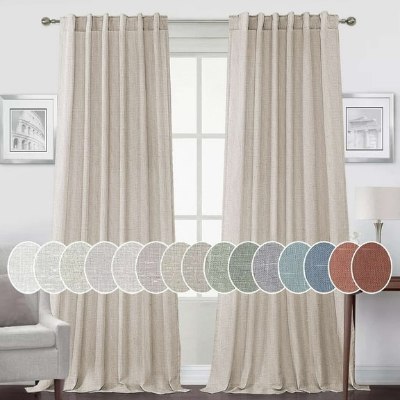 Turquoize Natural Linen Light Filtering Semi Sheer Curtains Back Tab 2 Panels for Bedroom,52" x 96",Angora
