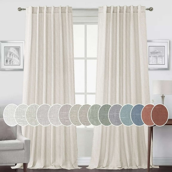 Turquoize Natural Linen Light Filtering Semi Sheer Curtains Back Tab 2 Panels for Bedroom，52" x 96"，Natural