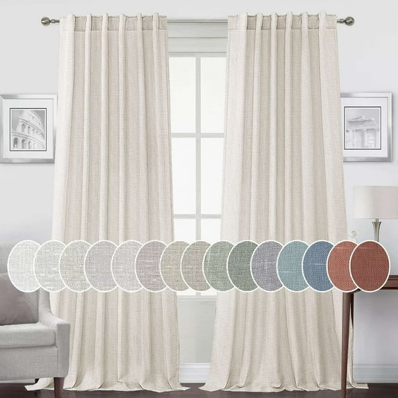 Turquoize Natural Linen Light Filtering Semi Sheer Curtains Back Tab 2 Panels for Bedroom,52" x 96",Natural