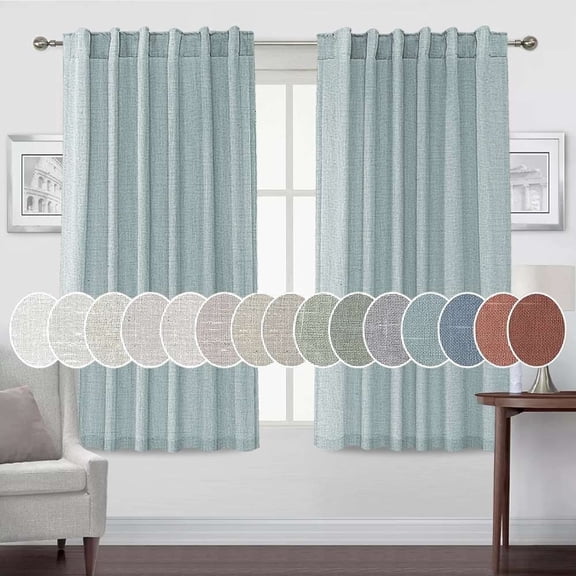 Turquoize Farmhouse Natural Linen Semi Sheer Light Privacy Window Curtains, Back Tab Loop Pocket 2 Panels for Bedroom & Living Room,52" x 72",Cloud Blue