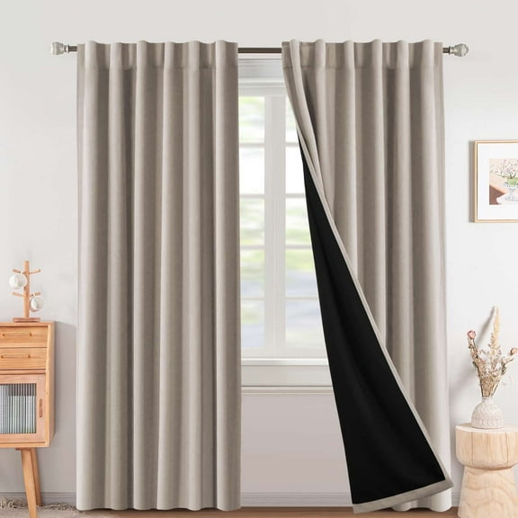 Turquoize Classic Contemporary 100% Blackout Back Tab Curtains for Bedroom, 52 ”x 84”, 2 Panels, Natural