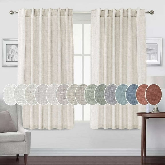 Turquoize Classic Contemporary 52" x 63" Light Filtering Back Tab Curtain Sets, Heathered Natural,2 Panels