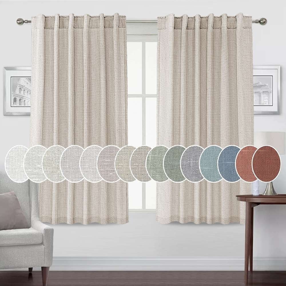 Turquoize Classic Natural Linen Privacy Curtains Light Filtering for Living Room 2 Panels Back Tab, 52" x 63" , Angora