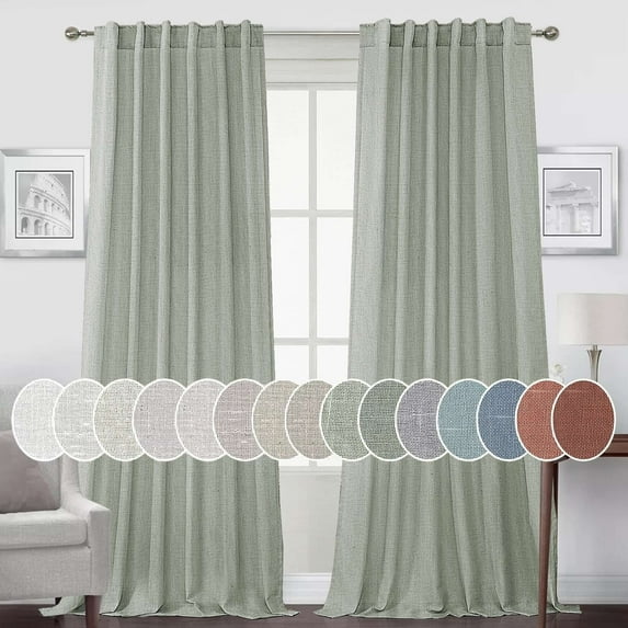 Turquoize Classic Natural Linen Privacy Curtains Light Filtering for Living Room 2 Panels Back Tab, 52" x 96" , Sea Grass