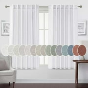 Turquoize Classic Light Filtering Solid Print Back Tab Curtains, 52 x 63 Inches, 2 Panels Heathered White