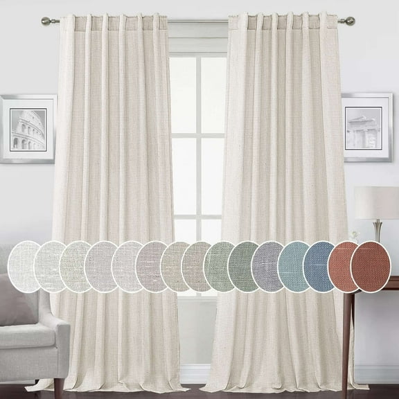 Turquoize Classic Natural Linen Light Filtering Semi Sheer Curtains Back Tab 2 Panels for Bedroom，52" x 84"，Natural