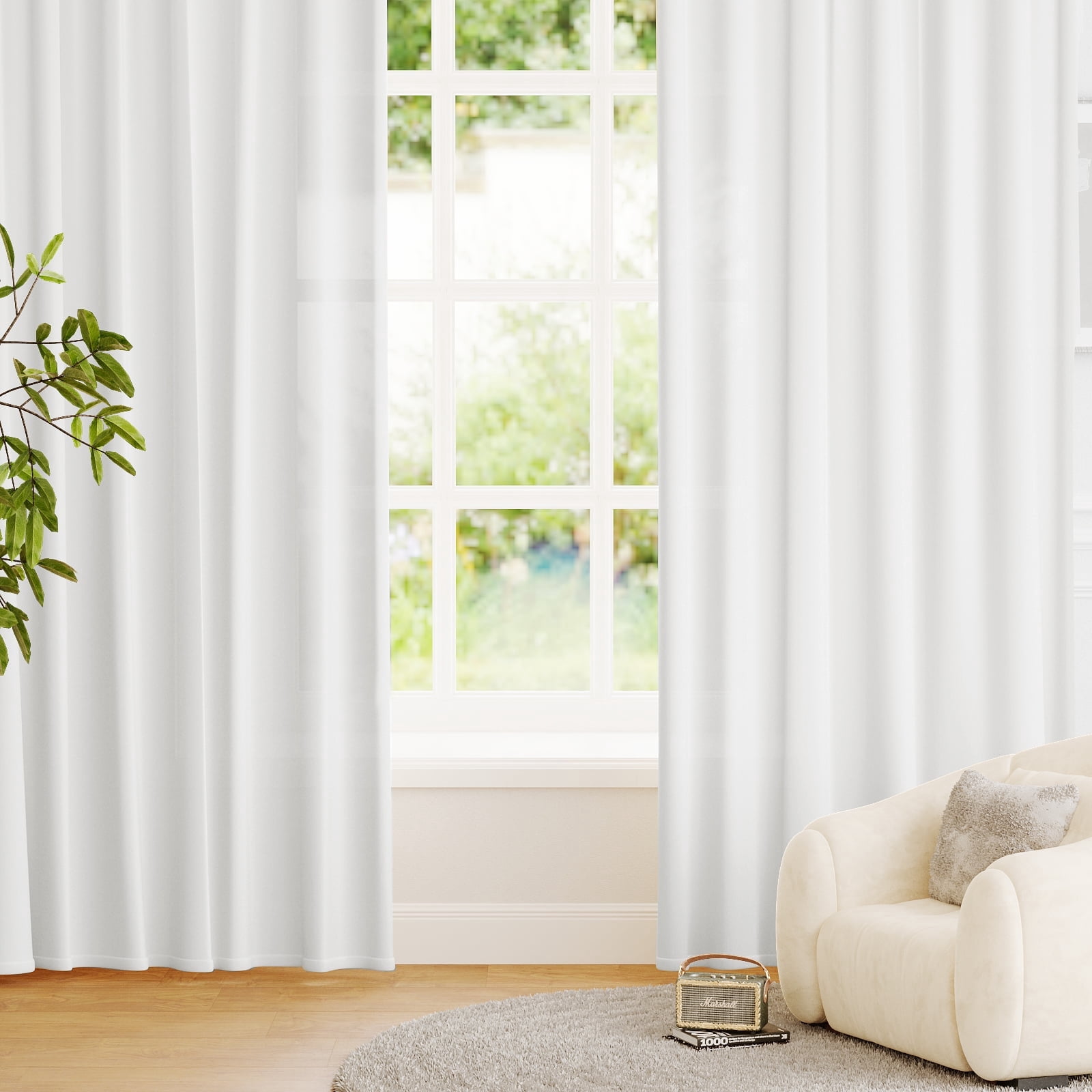Turquoize Fantasdecor Non-See-Through Privacy Light Filtering Grommet Window Curtains 2 Panels for Living Room,52"X 63",White