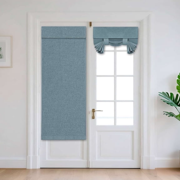 Turquoize Fantasdecor Linen French Glass Door Curtains for Kitchen Tie Top Blackout 1 Panel,26" X 68" , Stone Blue