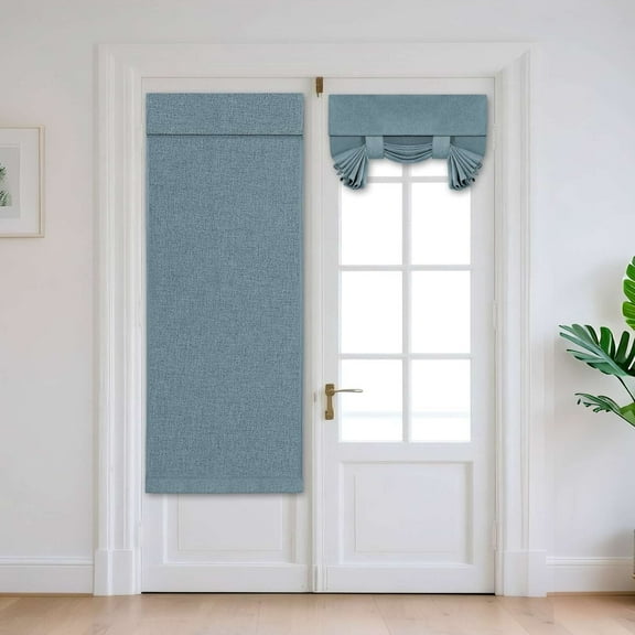 Turquoize Fantasdecor Linen French Glass Door Curtains for Kitchen Tie Top Blackout 1 Panel,26" X 68" , Stone Blue