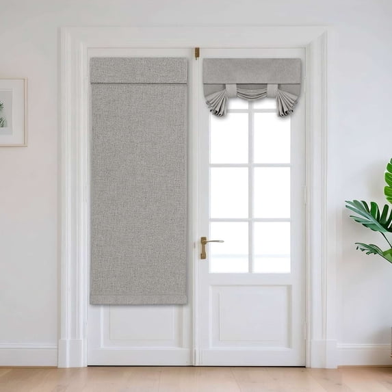 Turquoize FantasDecor Linen French Glass Door Curtains for Kitchen Privacy Tie Top Blackout 1 Panel,26" X 68" , Grey