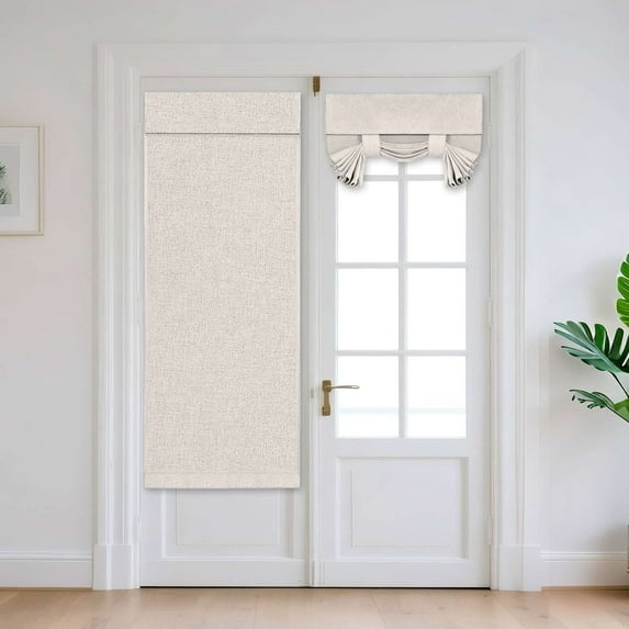 Turquoize FantasDecor Linen French Glass Door Curtains for Kitchen Privacy Tie Top Blackout 1 Panel,26" X 68" , Ivory