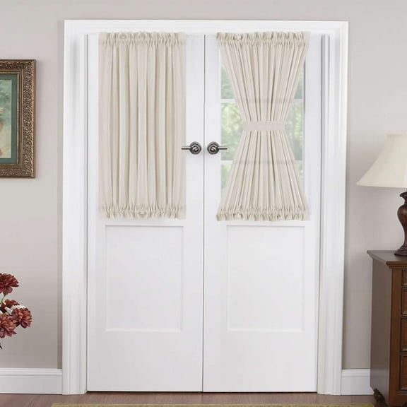 Turquoize Linen French Door Curtains Privacy Light Reducing Glass Door Curtain with Tieback | Rod Pocket 2 Panel(52" x 40",Natural)