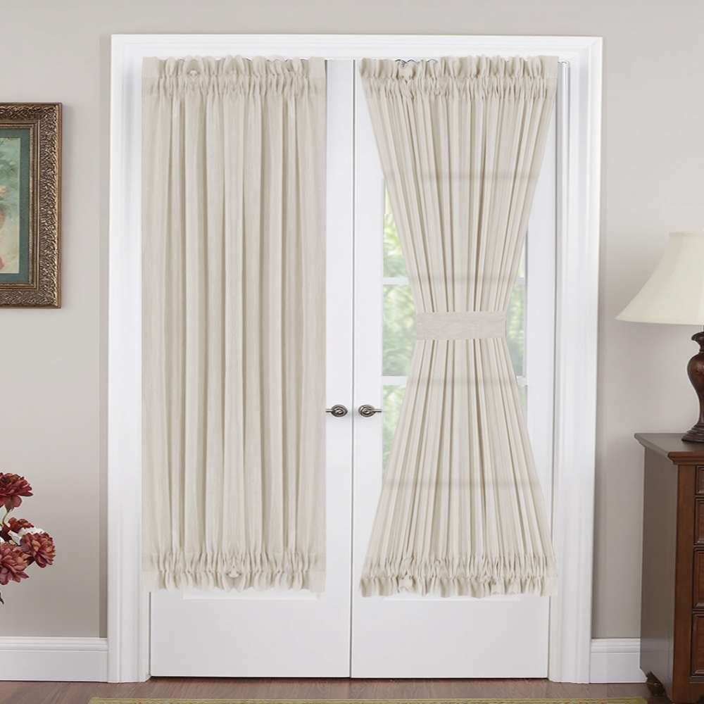 Turquoize Linen French Door Curtains Privacy Light Reducing Glass Door Curtain with Tieback | Rod Pocket 2 Panel(52" x 72",Natural)