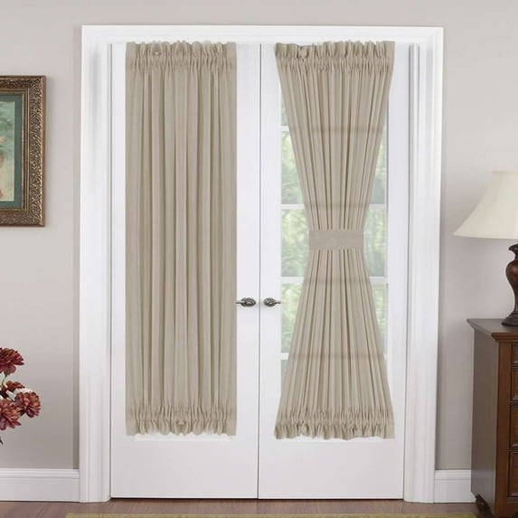 Turquoize Linen French Door Curtains Privacy Light Reducing Glass Door Curtain with Tieback | Rod Pocket 2 Panel(52" x 72",Taupe)