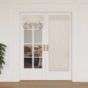 Turquoize Natural Linen Blend Semi Sheer French Door Curtains - Light Filtering Tricia Tie-Up Shade for Patio, 2 Panel 26"x68", Natural